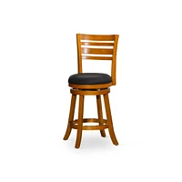 Simplie Fun 24" Counter Height Slat Back Swivel Stool, Natural Finish, Charcoal Fabric Seat