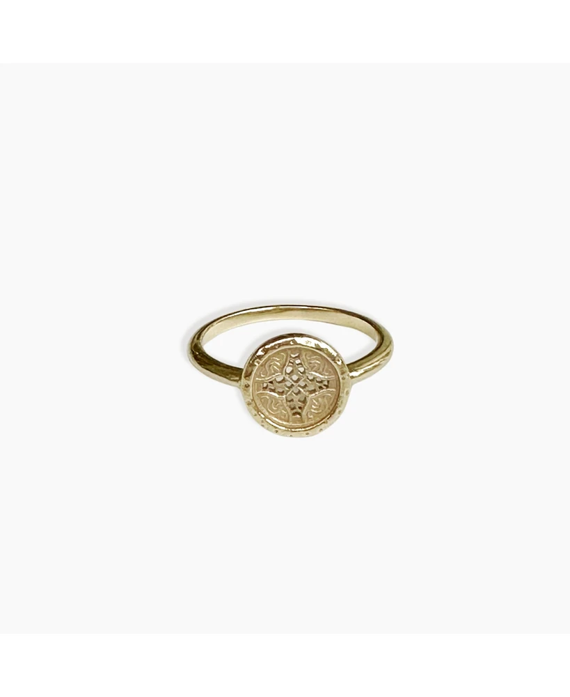 sanctuaire Round Rosette Medallion Ring 14K Solid Gold