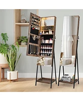 Sugift Lockable Freestanding Jewelry Organizer with Full-Length Frameless Mirror