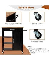 Sugift Mobile Kitchen Island Cart with Rubber Wood Top