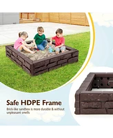 Sugift 2-In-1 Hdpe Kids Sandbox with Cover and Bottom Liner