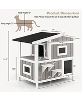 Inolait Outdoor 2-Story Wooden Feral Cat House with Escape Door