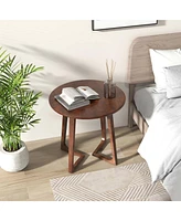 Costway 24" Round Side Table Solid Rubber Wood End Table Beside Sofa&Bed for Small Space