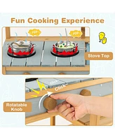 Wooden Play Kitchen Set, Outdoor Kid's Mud Kitchen with Faucet & Water Box