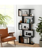 Costway 1 Pc 5-Tier Bookshelf Geometric S-Shaped Bookcase Room Divider Storage Display Shelf