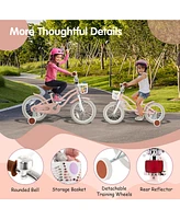 Gymax 16'' Kids Bicycle Children's Training Bicycle w/ Removable Training Wheels & Basket Pink