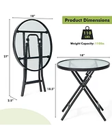 Patio Folding Round Glass Side Table Bistro Coffee Table Plant Stand