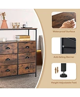 Costway 6-Drawer Dresser 2-Tier Fabric Storage Tower w/wooden Top Chest Organizer