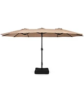 Costway 15FT Double-Sided Twin Patio Umbrella Outdoor Market W/ Crank & Base