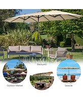 Costway 15FT Double-Sided Twin Patio Umbrella Outdoor Market W/ Crank & Base
