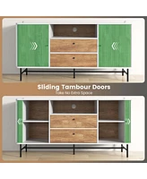 Costway Buffet Sideboard Versatile Tv Stand with Sliding Tambour Doors & 2 Storage Drawers