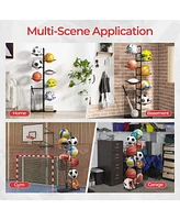 7-Tier Ball Storage Rack with 7 Removable Hanging Rods & Side Ball Basket
