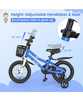 14'' Kid's Bike with Removable Training Wheels & Basket for 3-5 Years Old