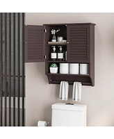 Costway Bathroom Wall Mounted Medicine Cabinet with Louvered Doors & Towel Bar