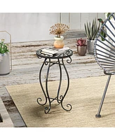 Costway Mosaic Outdoor Side Table, Round End Table with Weather Resistant Ceramic Tile Tabletop