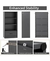 4-Tier Bookcase 48'' Display Bookshelf Storage Organizer with Shelves & Drawer