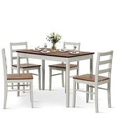 Costway 5-Piece Dining Set Solid Wood Kitchen Furniture with Rectangular Table & 4 Chairs