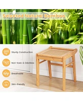 Bamboo Vanity Stool Rattan Top Ottoman Footrest for Living Room Bedroom