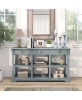 Costway 58" Long Sofa Table with Storage Retro Console 3 Drawers & Open Shelves
