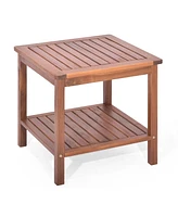 Costway Patio Acacia Wood Side Table 2-Tier Square End Table Porch Poolside