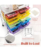 Costway 12-Drawer Rolling Storage Cart Organizer with 2 Sizes Plastic Drawers