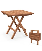 Gymax 2 Pieces Indonesia Teak Wood Folding End Table Square Side Table w/ Slatted Tabletop Yard Natural