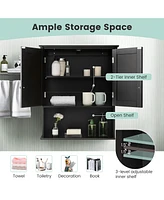 Costway Wall Mount Bathroom Cabinet Wooden Medicine Storage Organizer