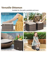 Costway 2PCS Patio Rattan Ottomans Seat Side Table Storage Box Footstool with Cushion