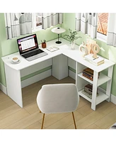 Costway L-shaped Corner Computer Desk Home Office Writing Workstation with Storage Shelves