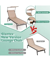 Outdoor Chaise Lounge Chair with Sunshade 6-Level Adjustable Recliner Backyard
