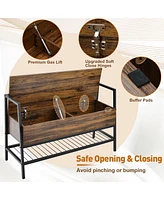 Industrial Shoe Bench Rack Organizer withPremium Gas Lift & Hidden Storage Box