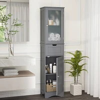 Bathroom Tall Cabinet Freestanding Linen Tower with Doors & Drawer