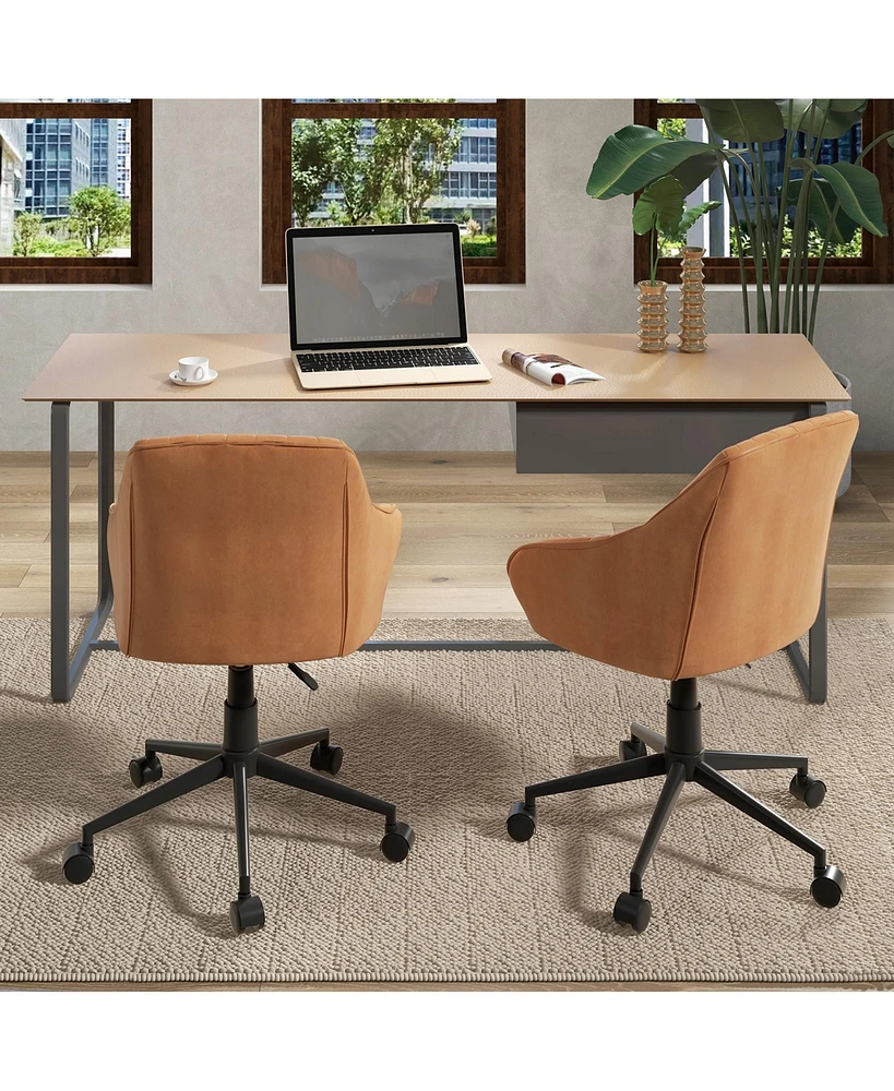 Costway Pu Leather Home Office Arm Chair Adjustable Swivel