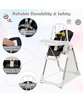 Foldable Baby High Chair with 7 Adjustable Heights & Free Toys Bar for Fun