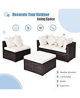Gymax 4PCS Rattan Patio Sofa Conversation Set Outdoor Furniture Set w/ Cushion