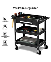 Costway Three Tray Rolling Tool Cart Mechanic Cabinet Storage ToolBox Organizer w/Drawer