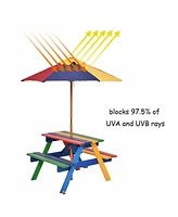 Costway 4 Seat Kids Picnic Table w/Umbrella Garden Yard