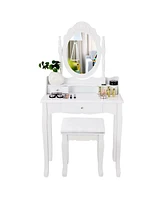 Costway White Vanity Wood Makeup Dressing Table Stool 3 Drawer