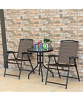 3PC Bistro Patio Garden Furniture Set 2 Folding Chairs Glass Table Top Steel