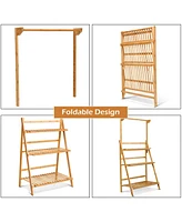 Costway 3 Tier Bamboo Hanging Folding Plant Shelf Stand Flower Pot Display Rack Bookcase