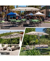 15FT Double-Sided Twin Patio Umbrella Sun Shade Outdoor Crank Market Base