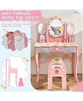 Costway Kids Vanity Princess Makeup Dressing Table Chair Set