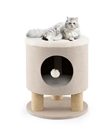 Costway 3-in-1 Cat Condo Stool Kitty Bed with Scratching Posts & Plush Ball Toy