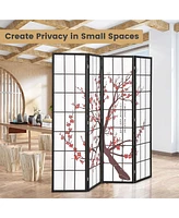 Costway 4-Panel Japanese Style Folding Room Divider with Elegant Plum Blossom Design Indoor