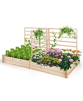 Costway Raised Garden Bed with 3 Trellises with Divided Compartments for Flowers