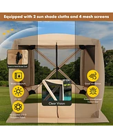 Costway 6.7 Ft x 6.7 Ft 4-Panel Pop up Camping Gazebo Quick-Set with 2 Sunshade Cloths