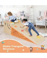 Costway Wooden Climbing Toy Triangle Climber Set of 2 with Seesaw Dual-sided Ramp Indoor