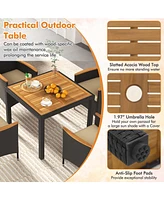 Costway 5 Pcs Patio Dining Table Set for 4 Rattan Conversation Set with Umbrella Hole