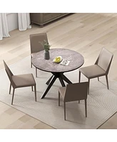 Costway Round Dining Table 36" Faux Marble Tabletop Rubber Wood Legs Kitchen