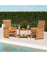 3 Pieces Patio Furniture Set with 1.5" Umbrella Hole Hardwood Table & Chairs Set